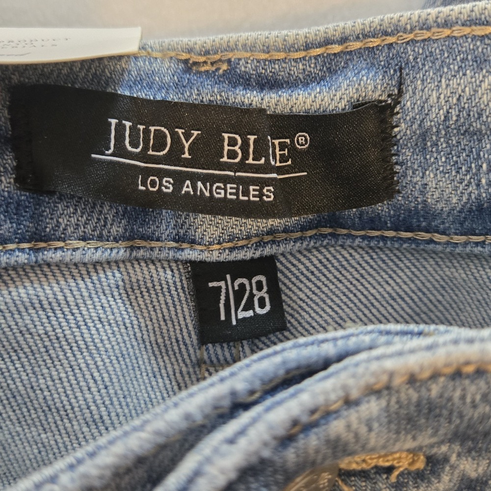 Judy Blue Boyfriend Fit Jeans Womens 7/28 Mid Rise Distressed Light Wash Flag... - Picture 9 of 16
